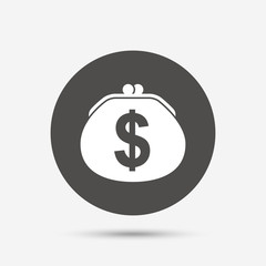 Wallet dollar sign icon. Cash bag symbol.