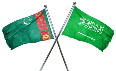 Turkmenistan flag with Saudi Arabia flag, 3D rendering