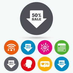 Sale arrow tag icons. Discount symbols.