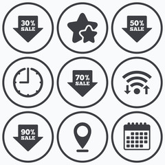 Sale arrow tag icons. Discount symbols.