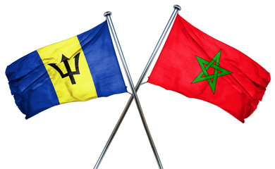 Barbados flag with Morocco flag, 3D rendering
