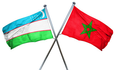 Fototapeta na wymiar Uzbekistan flag with Morocco flag, 3D rendering