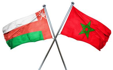 Oman flag with Morocco flag, 3D rendering