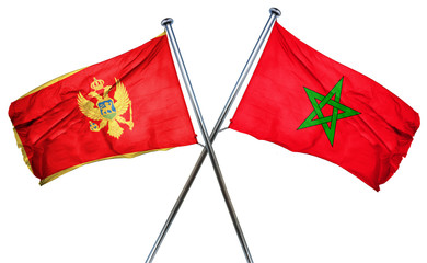 Montenegro flag with Morocco flag, 3D rendering