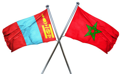 Mongolia flag with Morocco flag, 3D rendering