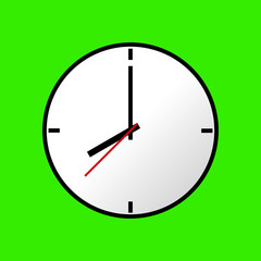 Clock icon, Vector illustration, flat design. Easy to use and edit. EPS10. Green background.