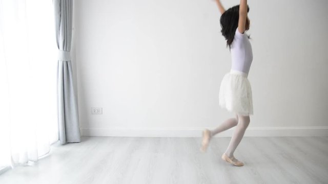 Happy Girl Practice Ballet Dance At Home