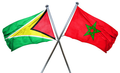 Guyana flag with Morocco flag, 3D rendering