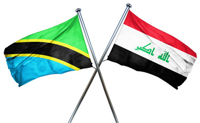 Tanzanian flag with Iraq flag, 3D rendering