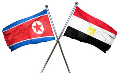 North Korea flag with Egypt flag, 3D rendering