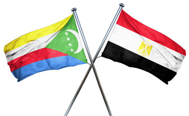 Comoros flag with Egypt flag, 3D rendering