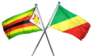 Zimbabwe flag with Congo flag, 3D rendering