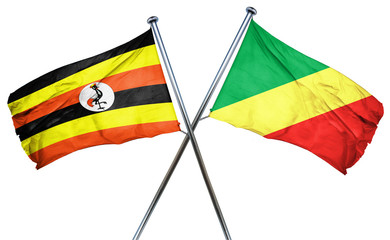 Uganda flag with Congo flag, 3D rendering