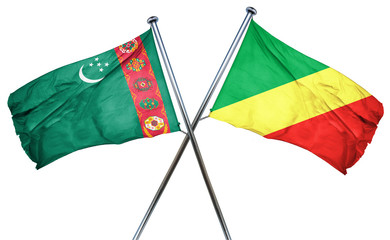 Turkmenistan flag with Congo flag, 3D rendering