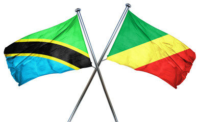 Tanzanian flag with Congo flag, 3D rendering