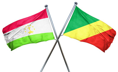 Tajikistan flag with Congo flag, 3D rendering