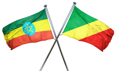 Ethiopia flag with Congo flag, 3D rendering
