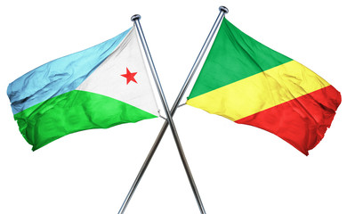 Djibouti flag with Congo flag, 3D rendering