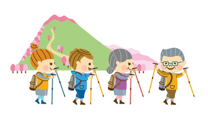 ハイキングする家族　その3