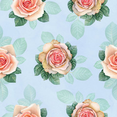 Watercolor rose flowers illustration. Seamless pattern