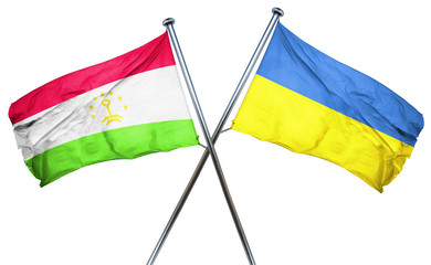 Tajikistan flag with Ukraine flag, 3D rendering