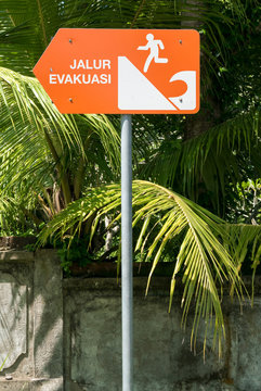 Tsunami evacuation sign in Negara,  Bali Island. Indonesia