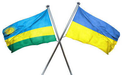 Rwanda flag with Ukraine flag, 3D rendering