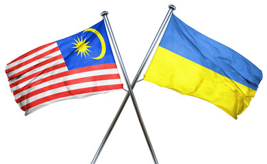 Malaysia flag with Ukraine flag, 3D rendering