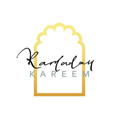 Gold Design Arab windows for Ramadan Kareem Template. Calligraphy for greeting card Ramadan Kareem