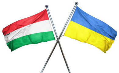 Hungary flag with Ukraine flag, 3D rendering