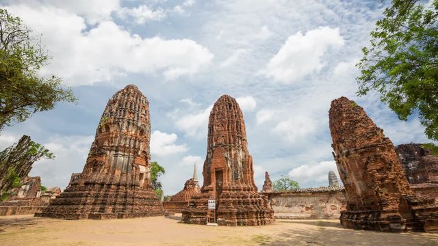 Wat Mahathat, Ayutthaya Historic Old Temple Beautiful Thailand.4k timelapse