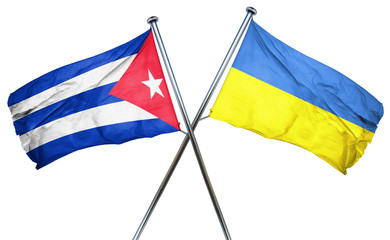 Cuba flag with Ukraine flag, 3D rendering