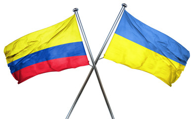 Colombia flag with Ukraine flag, 3D rendering