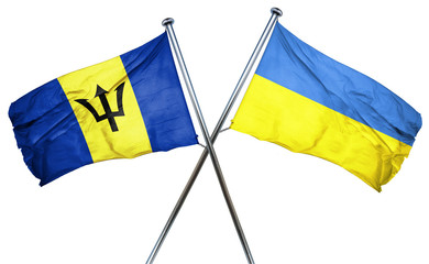 Barbados flag with Ukraine flag, 3D rendering