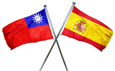 Republic of china flag with Spain flag, 3D rendering