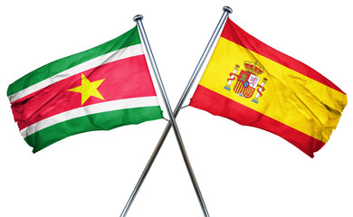 Suriname flag with Spain flag, 3D rendering