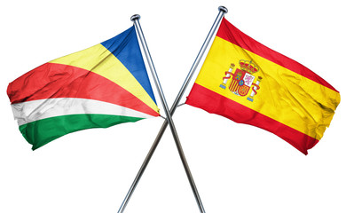 seychelles flag with Spain flag, 3D rendering