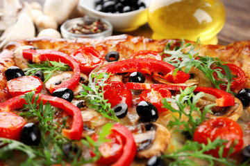 Freshly homemade pizza closeup