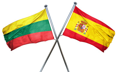 Lithuania flag with Spain flag, 3D rendering