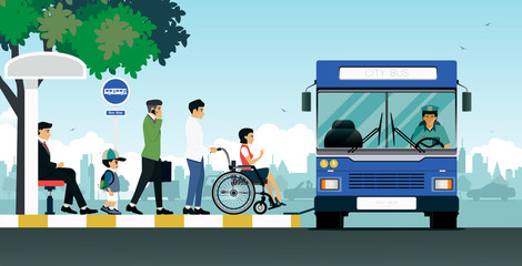 Disabled people are using the bus for the disabled. © intararit
