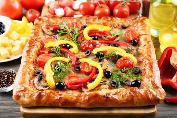 Freshly homemade pizza closeup