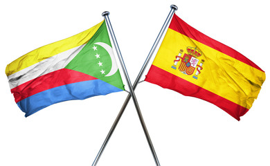 Comoros flag with Spain flag, 3D rendering