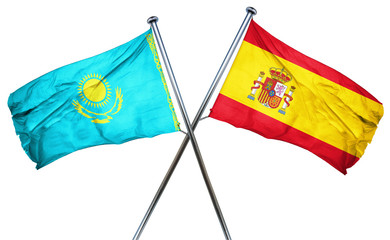 Kazakhstan flag with Spain flag, 3D rendering