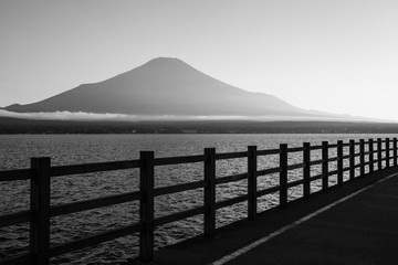 Mountain Fuji and beautiful evening sky at Yamanakako lake , Yamanashi prefecture