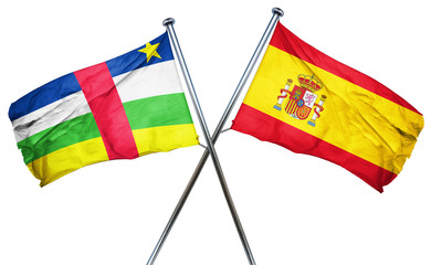 Central african republic flag with Spain flag, 3D rendering