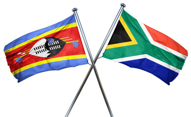 Swaziland flag with South Africa flag, 3D rendering