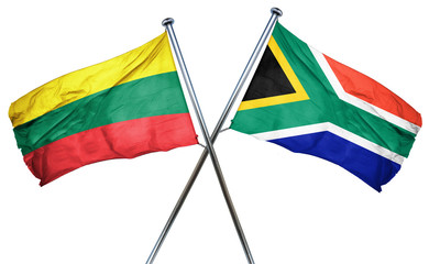 Lithuania flag with South Africa flag, 3D rendering