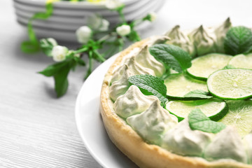 Tasty lime cake, closeup