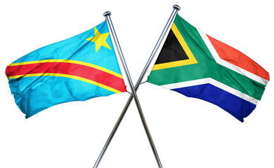 Democratic republic of the congo flag with South Africa flag, 3D