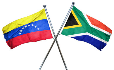 Venezuela flag with South Africa flag, 3D rendering